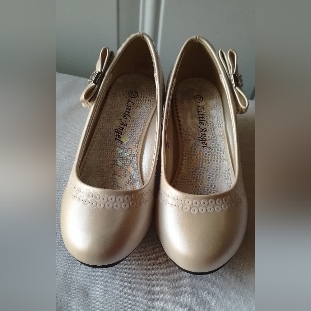 New Girls Sequinned Bow Tie Kiddie Wedge Pump